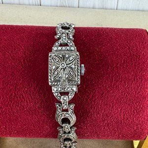 Vintage Elegant 1950's Bucherer Ladies Swiss Made Marcasite Peak-A-Boo Watch